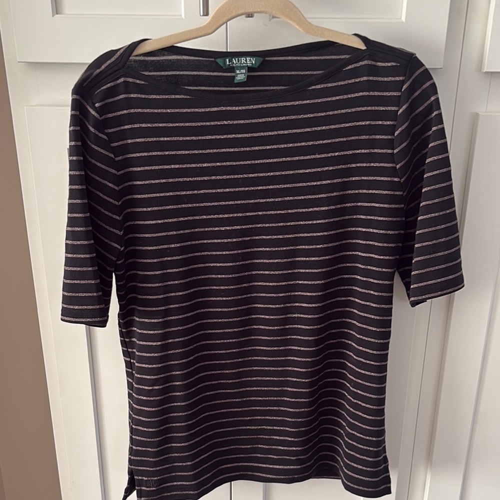Lauren Women's Black Striped Top, xl, EUC